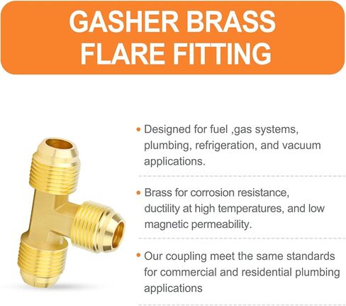 GASHER 2 قطعة نحاس 3 طرق، محول أنابيب مضيئة، 3/8 بوصة × 3/8 بوصة × 3/8 بوصة تركيبات أنابيب مضيئة للرجال in Kuwait