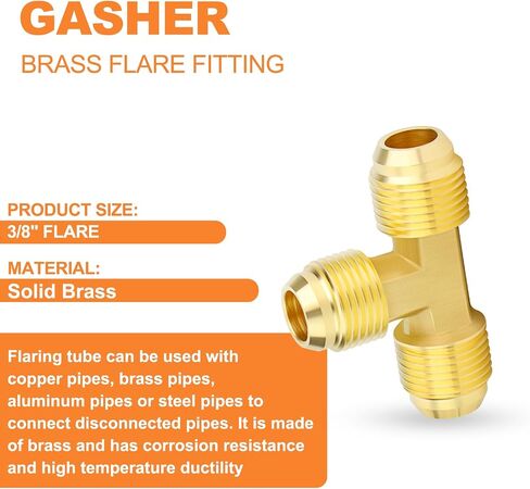 GASHER 2 قطعة نحاس 3 طرق، محول أنابيب مضيئة، 3/8 بوصة × 3/8 بوصة × 3/8 بوصة تركيبات أنابيب مضيئة للرجال in Kuwait