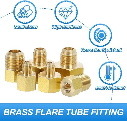 Brass Flare Tube Fitting Coupling Gas Adapter, 3/8" Male Flare x 5/8 Inch Female SAE Thread Pipe Connector Fit for air Conditioning HVAC Automotive Grills (Gold) in Kuwait
