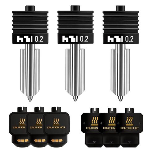 3 قطع من فوهة Hotend المدمجة من الفولاذ المقوى 0.4 مم متوافقة مع Bambu Lab X2D P2S H2S H2D، رأس طباعة سريع التبديل معدني بالكامل، طباعة تفاصيل عالية الدقة، تتضمن 6 جوارب من السيليكون in Kuwait