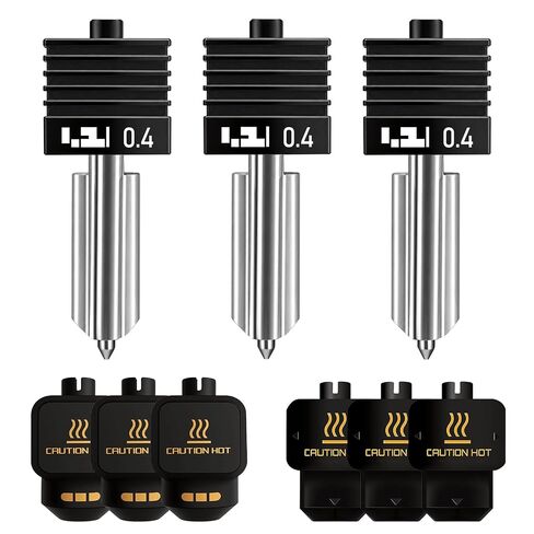 3 قطع من فوهة Hotend المدمجة من الفولاذ المقوى 0.4 مم متوافقة مع Bambu Lab X2D P2S H2S H2D، رأس طباعة سريع التبديل معدني بالكامل، طباعة تفاصيل عالية الدقة، تتضمن 6 جوارب من السيليكون in Kuwait