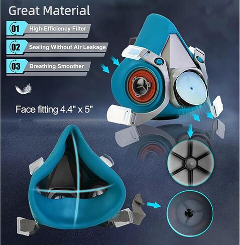 Half Facepiece with Goggle for Paint, Epoxy Resin, Spray Painting, Sanding, Woodworking, Welding Work Blue in Kuwait