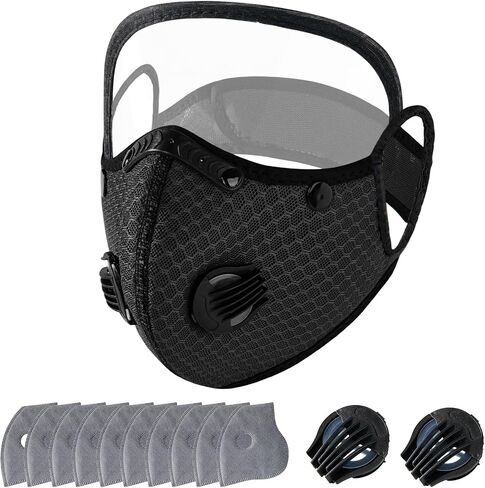 2027 New Reusable Carbon Filter Dust Mask with 10 Filters, 2 Breathing Valve, Adjustable, with Removable Face Mask in Kuwait