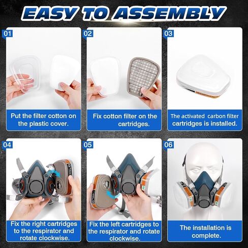Half Facepiece with Goggle for Paint, Epoxy Resin, Spray Painting, Sanding, Woodworking, Welding Work Blue in Kuwait