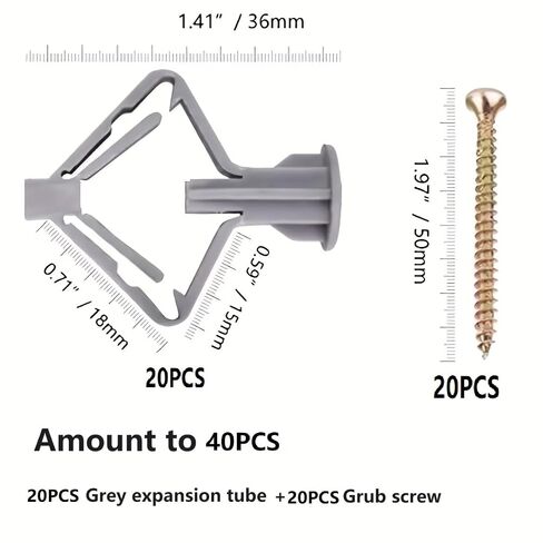Generic Plastic Anchor & Screw Set - 40pcs (20pcs Anchor + 20pcs Screws) - Drywall Anchor, Butterfly Anchor, Hollow Wall Anchor in Kuwait