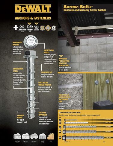 1/2 × 5 DeWALT تم تصميمه بواسطة Powers Screw-Bolt مرساة لولبية عالية الأداء مطلية بالزنك (25) in Kuwait