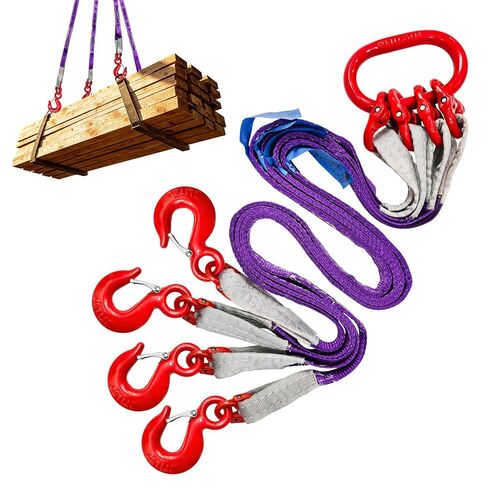 4 Leg Lifting Sling with Hooks, 6600LBS Heavy Duty Bridle Strap, 5FT Polyester Lifting Strap with G80 Alloy Steel Grab Hooks Purple Rigging Straps for Construction and Industrial Lifting in Saudi Arabia