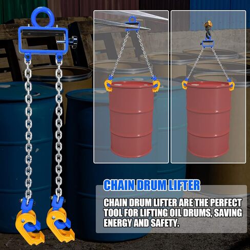 Updated Chain Drum Lifter | 2200 lbs Vertical Drum Lifter Chain Sling with Self-Lock Hook | Drum Handling Equipment 1 ton Capacity | Fit for metal Strap and plastic lid Drums in Kuwait