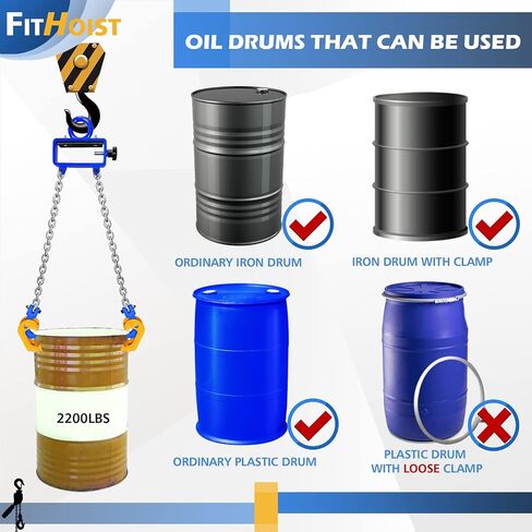 Updated Chain Drum Lifter | 2200 lbs Vertical Drum Lifter Chain Sling with Self-Lock Hook | Drum Handling Equipment 1 ton Capacity | Fit for metal Strap and plastic lid Drums in Kuwait