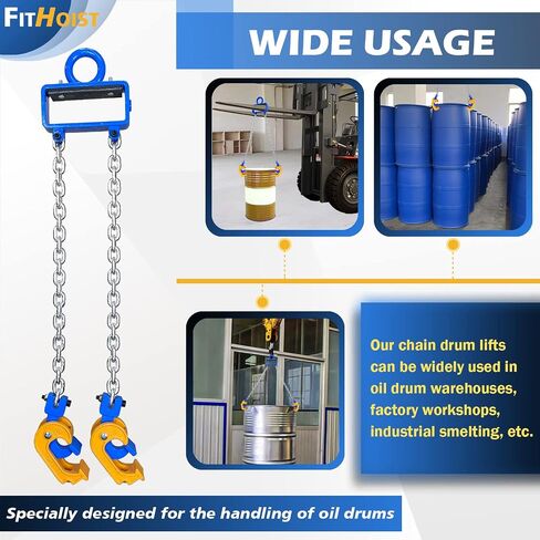 Updated Chain Drum Lifter | 2200 lbs Vertical Drum Lifter Chain Sling with Self-Lock Hook | Drum Handling Equipment 1 ton Capacity | Fit for metal Strap and plastic lid Drums in Kuwait