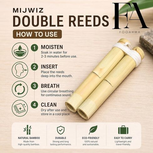 Handmade 1 Pair Traditional Bamboo Mijwiz Flute - Professional Double Reed Arabic Folk Wind Instrument, Authentic Middle Eastern Double Pipe Musical Instrument for Musicians and Collectors in Kuwait