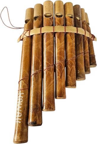 Hawaii Bamboo Pan Flute Décor Instrument – Handcrafted Wooden Pan Pipe for ASMR, Meditation, Relaxation, Costumes & Tropical Island Décor, 8 Pipe, 7.75 x 6 Inch in Kuwait