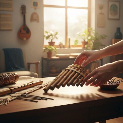 Hawaii Bamboo Pan Flute Décor Instrument – Handcrafted Wooden Pan Pipe for ASMR, Meditation, Relaxation, Costumes & Tropical Island Décor, 8 Pipe, 7.75 x 6 Inch in Kuwait