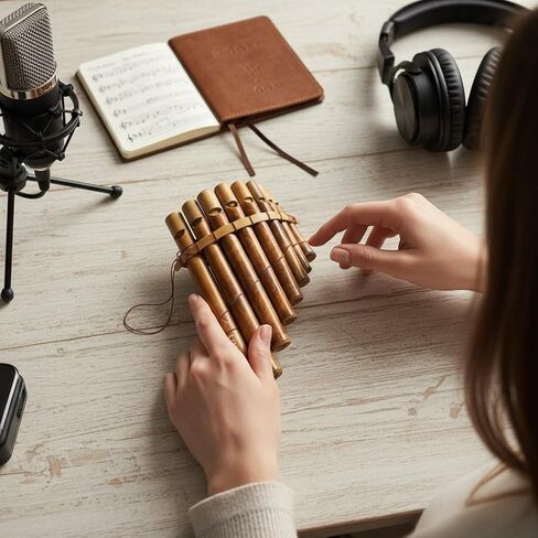 Hawaii Bamboo Pan Flute Décor Instrument – Handcrafted Wooden Pan Pipe for ASMR, Meditation, Relaxation, Costumes & Tropical Island Décor, 8 Pipe, 7.75 x 6 Inch in Kuwait