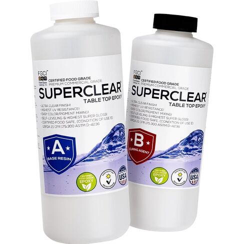 طاولة أعلى راتنج الايبوكسي فائقة 64 أوقية | 2 Quart Kit ، مضاد للأصفر أعلى مقاومة للأشعة فوق البنفسجية ، Gature Grade Safe ، Gloss Clastal Clear Frame ، Froble Free ، Bar and Surface Coat ، Tumblers ، Wood ، DIY in Kuwait
