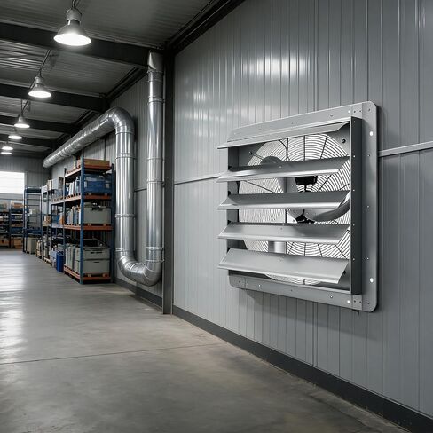 Wall Mounted Aluminum Shutter Exhaust Fan - 24 Inch, 3500 CFM, High Speed Automatic Ventilation, Waterproof, Low Noise for Garage, Attic, Workshop, Greenhouse, Enclosure, Industrial Applications in Kuwait