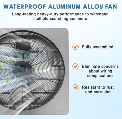 Wall Mounted Aluminum Shutter Exhaust Fan - 24 Inch, 3500 CFM, High Speed Automatic Ventilation, Waterproof, Low Noise for Garage, Attic, Workshop, Greenhouse, Enclosure, Industrial Applications in Kuwait