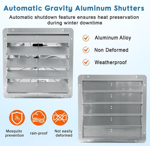 Wall Mounted Aluminum Shutter Exhaust Fan - 24 Inch, 3500 CFM, High Speed Automatic Ventilation, Waterproof, Low Noise for Garage, Attic, Workshop, Greenhouse, Enclosure, Industrial Applications in Kuwait
