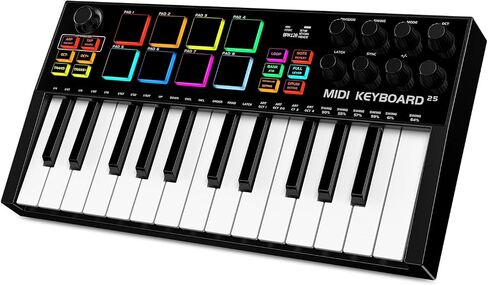 TERENCE MIDI Controller Keyboard Professional 25 Keys MIDI keyboard Piano 500mAh Battery 8 RGB Pads 360° Endless Knob 8 Assignable Knobs OLED Display for Multiple DAWs and Devices in Saudi Arabia
