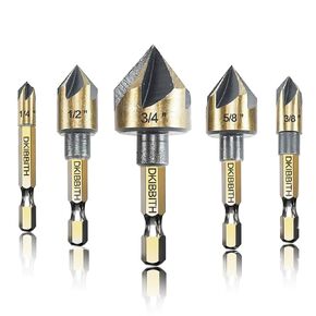 Countersink Drill Bit Set, 5pc, 1/4" Hex Shank, 82 Degree Countersink Holes for Screws to Sit Flush or Under the Surface of Metal Wood Plastic, Sizes 1/4, 3/8, 1/2, 5/8, 3/4 Inches with Storage Case in Kuwait