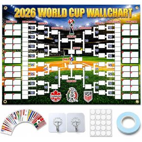 2026 Soccer Tournament Wall Chart Poster, Football Match Tracker & Bracket Board with Team Flag Stickers for Predicting the 2026 Soccer Matches, Watch Party Planner for Home Office Wall Decor, Gift for Soccer Fans in Kuwait