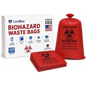 Biohazard Bags, 15 Gallon, 24 x 33 in, 1.2 Mil, 250 Count, Red - No Leak, Medical Grade, Safe Infectious Waste Disposal in Saudi Arabia