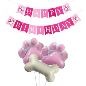 GLASNES 3 Pcs Dog Party Balloons with 2Pcs Pink Dog Paw Shaped Mylar Balloons and 1Pcs Bone Shaped Foil Balloons for Baby Shower Kids Birthday Pets Party Decorations Pet Dog Party Suppliers in Kuwait