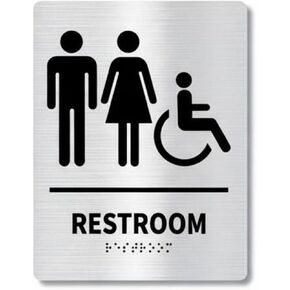 Restroom Sign Unisex Toilet Plate Braille Door Plaque Stainless Steel Raised Graphics Professional Building Marker Suitable for Public Facilities Dining Areas Retail Venues, Silver, Style A in Saudi Arabia
