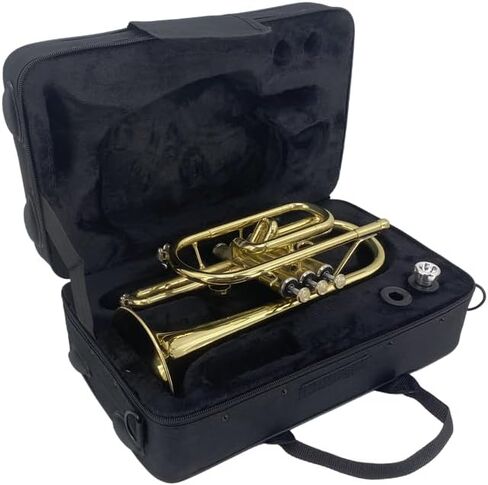 Bb Cornet Brass Instrument, B Flat Nickel Plated with Mouthpiece, Carrying Case, Gloves and Cleaning Cloth, Professional Cornet for Students and Beginners（Golden） in Kuwait