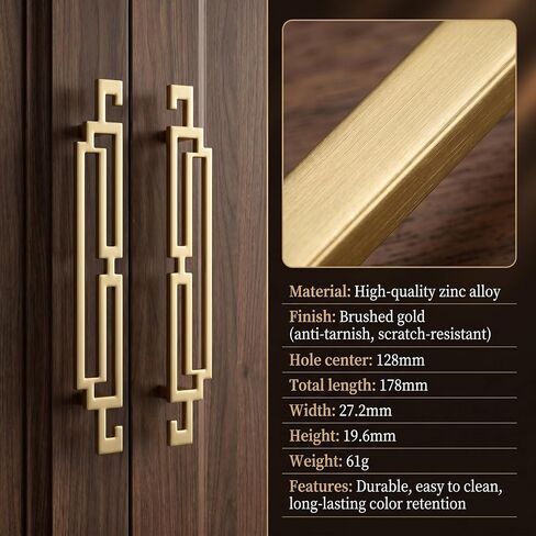 2 Pack 5 Inch (128mm) Brushed Gold Cabinet Pulls - Chinese Vintage Oriental Drawer Handles, Zinc Alloy Decorative Cut-Out Hardware for Kitchen Cabinets, Wardrobe, Dresser & Bathroom Vanity in Kuwait