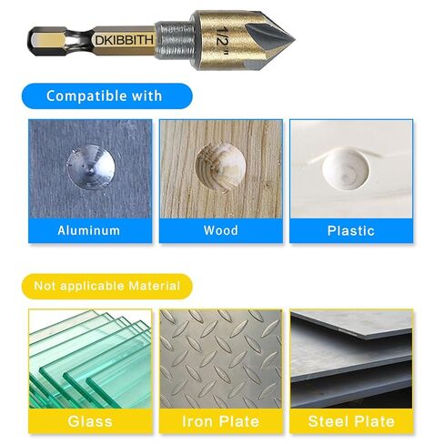 Countersink Drill Bit Set, 5pc, 1/4" Hex Shank, 82 Degree Countersink Holes for Screws to Sit Flush or Under the Surface of Metal Wood Plastic, Sizes 1/4, 3/8, 1/2, 5/8, 3/4 Inches with Storage Case in Kuwait