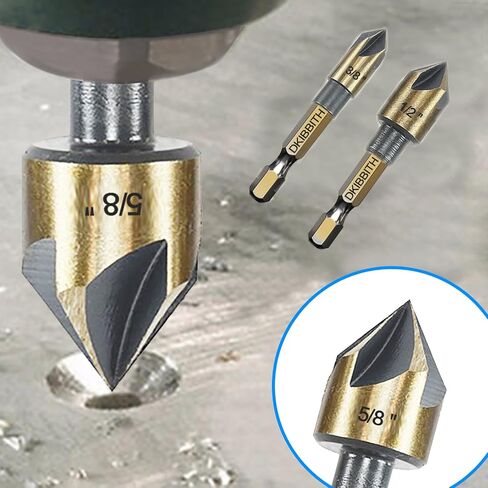 Countersink Drill Bit Set, 5pc, 1/4" Hex Shank, 82 Degree Countersink Holes for Screws to Sit Flush or Under the Surface of Metal Wood Plastic, Sizes 1/4, 3/8, 1/2, 5/8, 3/4 Inches with Storage Case in Kuwait