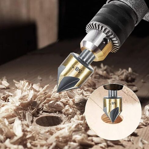 Countersink Drill Bit Set, 5pc, 1/4" Hex Shank, 82 Degree Countersink Holes for Screws to Sit Flush or Under the Surface of Metal Wood Plastic, Sizes 1/4, 3/8, 1/2, 5/8, 3/4 Inches with Storage Case in Kuwait