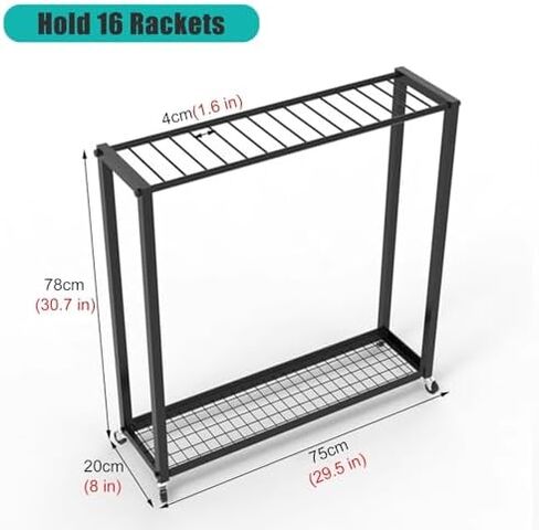 Large Capacity Rolling Tennis Racket Storage Cart on Wheels, Steel Badminton Racket Rack Holder Sports Equipment Organizer for Home/Garage/School in Kuwait
