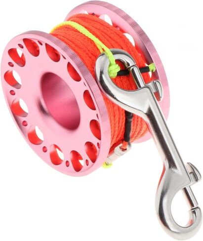 Scuba Diving Reel with High Visibility Line Underwater Aluminum Finger Spool Double Ended Snap Clip Lightweight Construction Suitable for Freediving S, Pink Reel in Kuwait