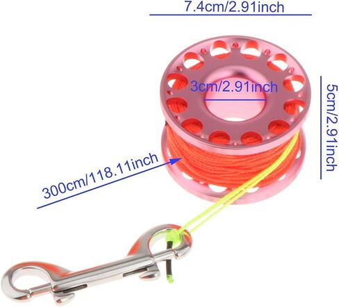 Scuba Diving Reel with High Visibility Line Underwater Aluminum Finger Spool Double Ended Snap Clip Lightweight Construction Suitable for Freediving S, Pink Reel in Kuwait