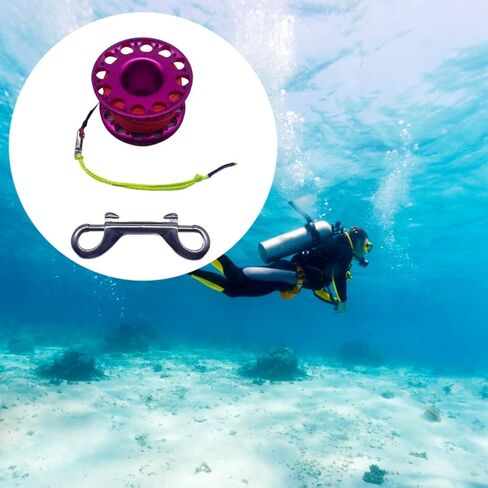 Scuba Diving Reel Portable Finger Spool with Aluminum Alloy Material Easily Identifiable Line Double Ended Bolt Clip Compact Size Suitable, Pink Reel in Kuwait