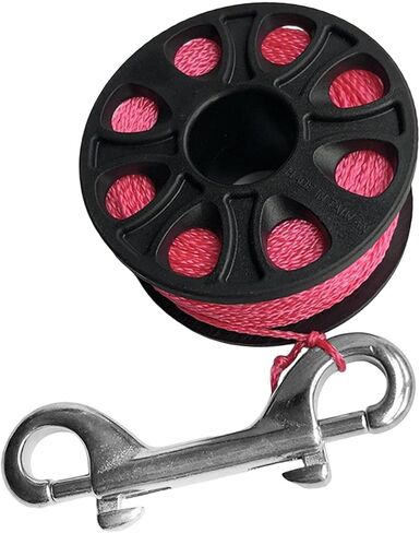 Qianly Dive Reel Scuba Diving Finger Reel Spool Underwater Navigation Equipment Double Ended Stainless Steel Snap Hook Nylon Rope Suitable for, Fluorescent Yellow in Kuwait
