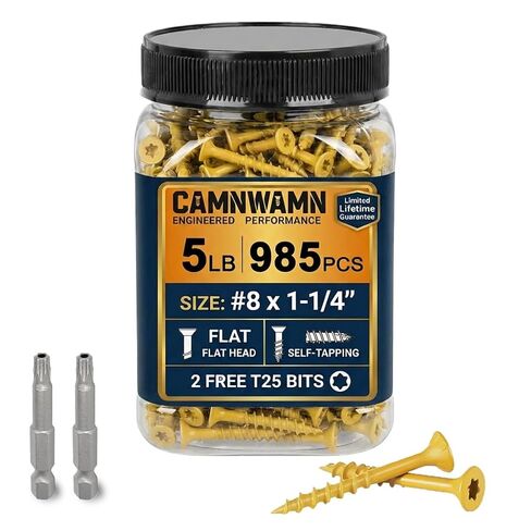 #8 x 1-1/4" Exterior Deck Screws (5 lb Box), Tan Epoxy Coated Wood Screws with T25 Star Bit, Type 17 Self-Drilling Point for Pressure-Treated Lumber, Rust Resistant Fasteners in Kuwait