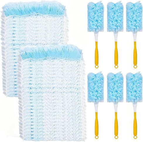 60 Count Heavy Duty Microfibre Dusters Duster Refills Disposable Cleaning Duster Kit Multi-Surface Dusters with 6 Handles for Cleaning Pet Hair Blinds Vents Home Furniture Ceiling Fan in Kuwait