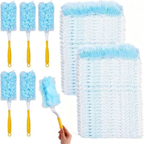 60 Count Heavy Duty Microfibre Dusters Duster Refills Disposable Cleaning Duster Kit Multi-Surface Dusters with 6 Handles for Cleaning Pet Hair Blinds Vents Home Furniture Ceiling Fan in Kuwait