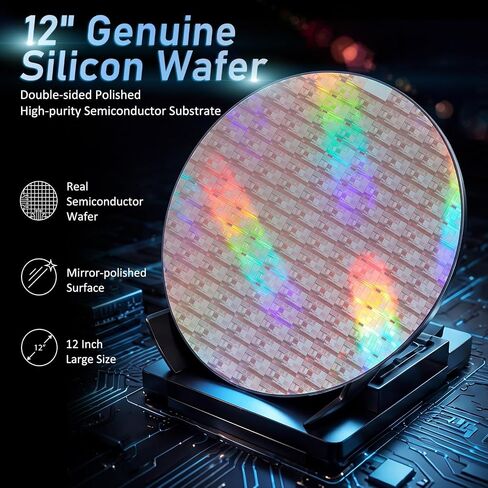 Silicon Wafer Art 12 Inch Double-Sided Polishing Uncut Integrated Circuit Silicon Wafer Semiconductor Substrate for Collection, Geek Gift, Exhibition, Decoration or Teaching in Kuwait