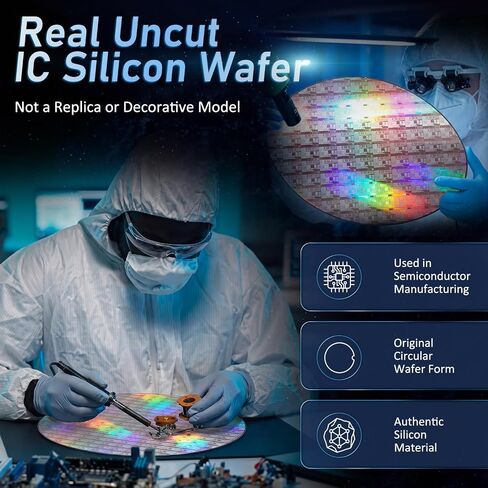 Silicon Wafer Art 12 Inch Double-Sided Polishing Uncut Integrated Circuit Silicon Wafer Semiconductor Substrate for Collection, Geek Gift, Exhibition, Decoration or Teaching in Kuwait