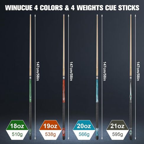 Pool Cue, 58 inch Maple Billiard Pool Cue Sticks for Adults with 13mm Leather Tip, 20oz Professional Pool Sticks with Anti-Slip Thread Wrapping for Billiard House Bar(Blue 20oz) in Kuwait
