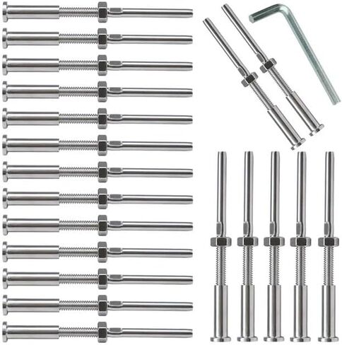 20Pack T316 Stainless Steel Cable Railing Threaded Stud Tensioner Receiver & Flat Head Stemball Terminal for 1/8 Cable(24PCS) in Kuwait