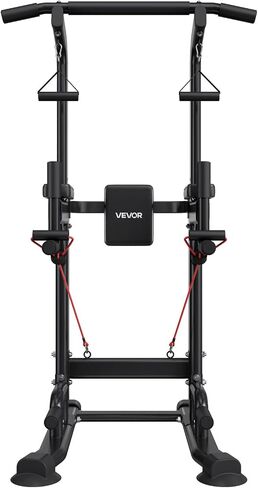VEVOR Pull Up Bar, 330 LBS Power Tower Dip Station, Workout Dip Station with H-Shaped Stable Base & Back Pad, Adjustable 12 Level Height Free Standing Chin Up Bar for Back, 4-Level Adjustable Back Pad in Kuwait