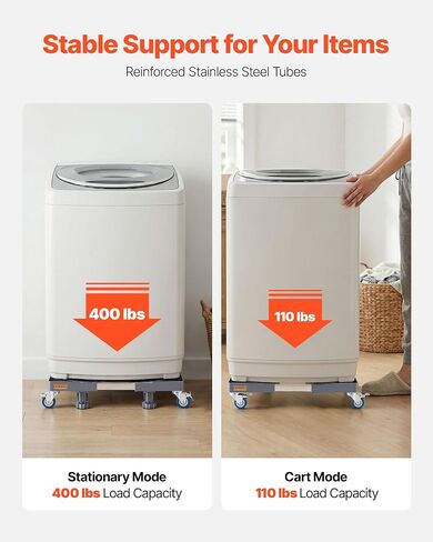 VEVOR Mini Fridge Stand, 16’’-25'' Adjustable Dolly Washing Machine Stand Base with 4 Strong Feet, 4 Locking Swivel Wheels, Furniture Mover Mobile Base for Washing Machine, Washer and Dryer in Kuwait