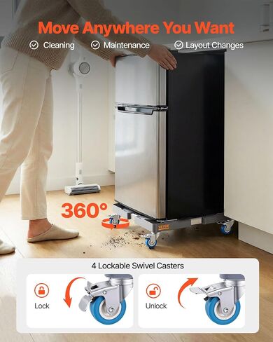 VEVOR Mini Fridge Stand, 16’’-25'' Adjustable Dolly Washing Machine Stand Base with 4 Strong Feet, 4 Locking Swivel Wheels, Furniture Mover Mobile Base for Washing Machine, Washer and Dryer in Kuwait