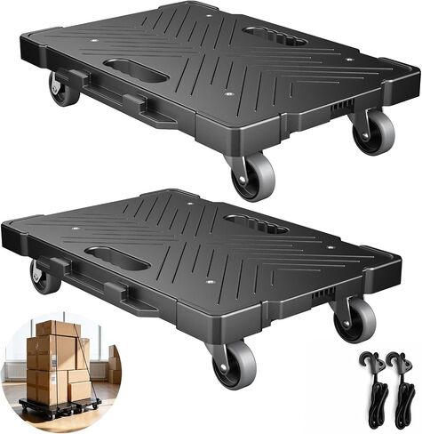 Kavlium 2 Pack Furniture Dolly، 16.9"x11.7" دمية متحركة شديدة التحمل مع 4 عجلات، سطح محكم غير قابل للانزلاق لأجهزة الصناديق المتحركة، أقصى حمولة 500 رطل، أسود in Kuwait