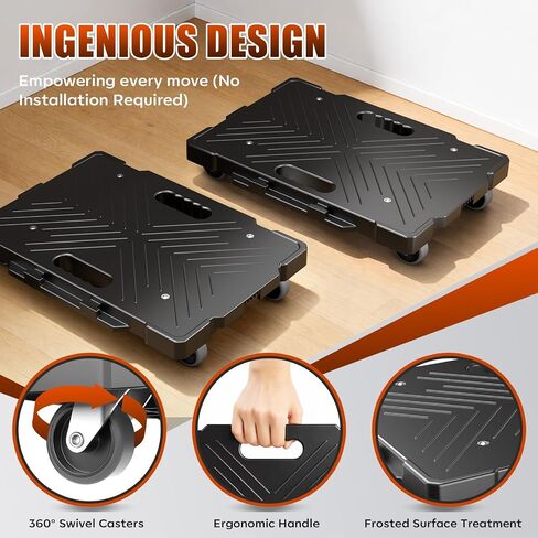 Kavlium 2 Pack Furniture Dolly، 16.9"x11.7" دمية متحركة شديدة التحمل مع 4 عجلات، سطح محكم غير قابل للانزلاق لأجهزة الصناديق المتحركة، أقصى حمولة 500 رطل، أسود in Kuwait